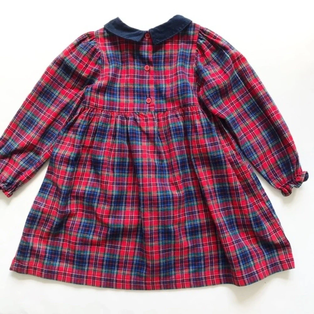 Vintage Oshkosh plaid corduroy collar dress 6Y